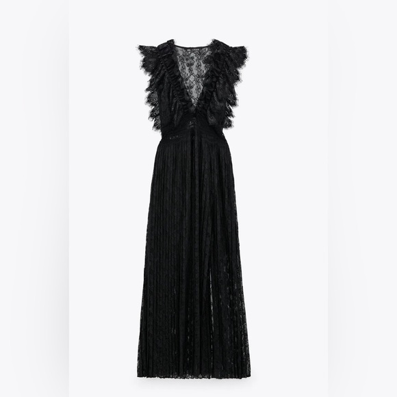 NWT RARE ZARA Bloggers Favorite Dramatic Black Long/Maxi Lace Party Dress - Picture 4 of 17